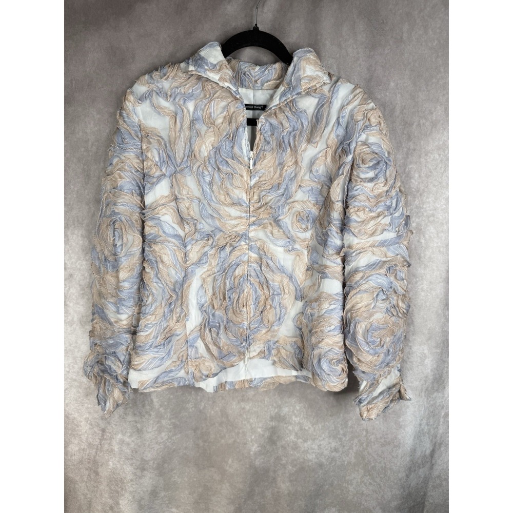 Samuel Dong Textured Ruffle Jacket Blazer In Blue Women's Size M